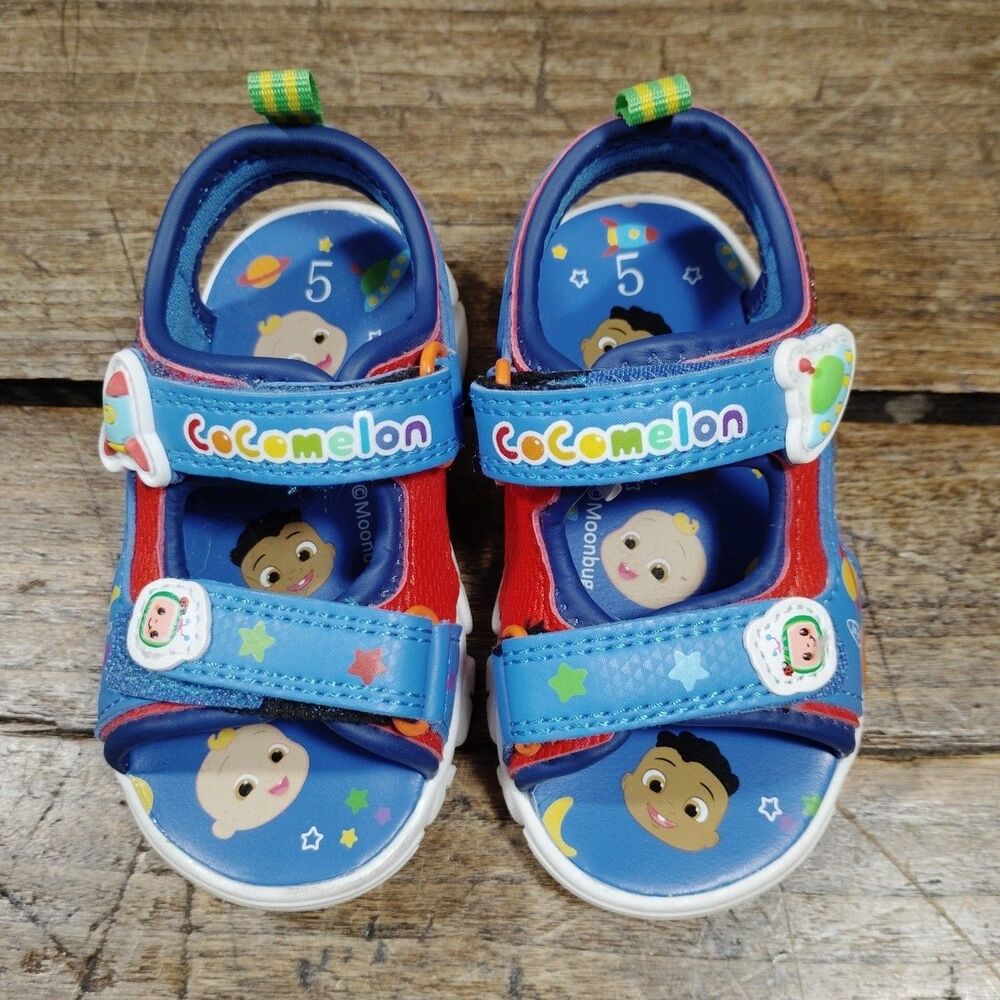 Cocomelon Baby Toddler Sandals Sz 5 Adjustable Strap Hook Loop Cartoon VGC